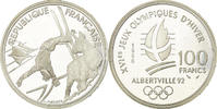 France 100 Francs Coin, Free-style skier, ESSAI, Silver, KM:983 -