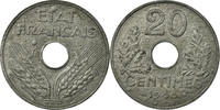 France 20 Centimes Coin, État français, Paris, Zinc -