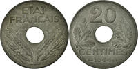France 20 Centimes Coin, État français, Paris, Zinc -