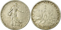 France Franc 1908 Paris Coin, Semeuse, Paris, Silver, KM:844.1 VF(30-35)