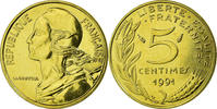 France 5 Centimes 1991 Paris Coin, Marianne, Paris, BU, Aluminum-Bronze MS(65-70)