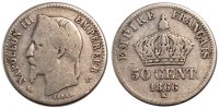 France 50 Centimes Coin, Napoleon III, Napoléon III, Bordeaux -