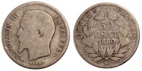 France 50 Centimes Coin, Napoleon III, Napoléon III, Strasbourg -