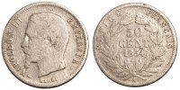 France 50 Centimes Coin, Napoleon III, Napoléon III, Paris -