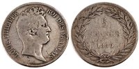 France 5 Francs Coin, Louis-Philippe, Paris, Silver -