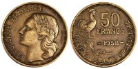 France 50 Francs Coin, Guiraud, Aluminum-Bronze, Gadoury:880 -