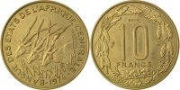 Central African States 10 Francs Coin, Paris, Aluminum-Bronze -