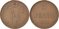 Finland 5 Pennia Coin, Nicholas II, Copper, KM:15 -