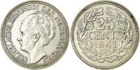 Netherlands 25 Cents Coin, Wilhelmina I, Silver, KM:164 -