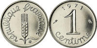 France Centime Coin, Épi, Paris, Stainless Steel, KM:928 -