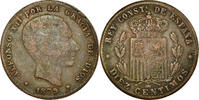 Spain 10 Centimos Coin, Alfonso XII, Madrid, Bronze, KM:675 -
