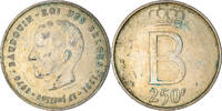 Belgium 250 Francs, 250 Frank Coin, Brussels, Silver -