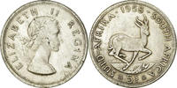 South Africa 5 Shillings Coin, Elizabeth II, Silver, KM:52 -