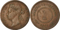 Straits Settlements Cent Coin, Victoria, Copper, KM:9 -