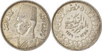 Egypt 5 Piastres Coin, Farouk, British Royal Mint, Silver -