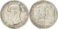 Albania 5 Lek Coin, Vittorio Emanuele III, Rome, Silver -