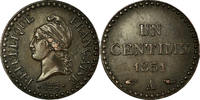 France Centime Coin, Dupré, Paris, Bronze, KM:754 -