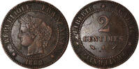 France 2 Centimes Coin, Cérès, Paris, Bronze, KM:827.1 -
