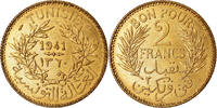 Tunisia 2 Francs Coin, Anonymous, Paris, Aluminum-Bronze -