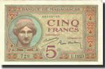 Madagascar 5 Francs Banknote, KM:35 -