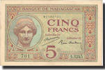 Madagascar 5 Francs Banknote, KM:35 -