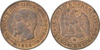 France 5 Centimes Coin, Napoleon III, Napoléon III, Strasbourg -