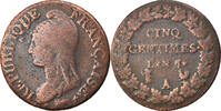 France 5 Centimes Coin, Paris (A/R), Bronze, Gadoury:126 -