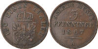 German States 3 Pfennig Coin, PRUSSIA, Wilhelm I, Berlin -