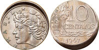 Brazil 10 Centavos Coin, cupped off center strike error -