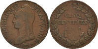 France 5 Centimes Coin, Dupré, Paris (A/B), coq/vase -