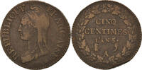 France 5 Centimes Coin, Dupré, Paris, Bronze, KM:640.1 -
