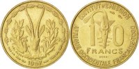 French West Africa 10 Francs Coin, Aluminum-Bronze, KM:E6 -