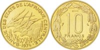 Central African States 10 Francs Coin, Paris, Aluminum-Bronze -