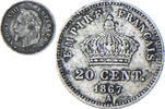France 20 Centimes Coin, Napoleon III, Paris, Silver -