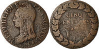 France 5 Centimes Coin, Dupré, Geneva, Bronze, KM:640.6 -