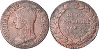 France 5 Centimes Coin, Dupré, Paris, Bronze, KM:640.1 -