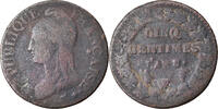 France 5 Centimes Coin, Dupré, An 8/5 (1799-1800), Lille W/A, Bronze -