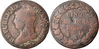 France 5 Centimes Coin, Paris (A/R), Bronze, Gadoury:126 -
