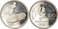France 100 Francs Coin, Bobsledding, Albertville 92, Silver -