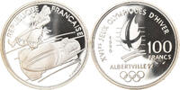 France 100 Francs Coin, Bobsledding, Albertville 92, Silver -
