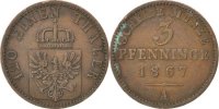 German States 3 Pfennig Coin, PRUSSIA, Wilhelm I, Berlin -