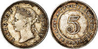 Straits Settlements 5 Cents Coin, Victoria, Heaton, Silver -