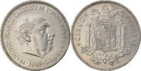 Spain 5 Pesetas Coin, Caudillo and regent, Nickel, KM:778 -