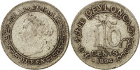 Ceylon 10 Cents Coin, Victoria, Silver, KM:94 -