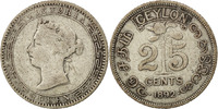 Ceylon 25 Cents Coin, Victoria, Silver, KM:95 -