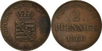German States 2 Pfennig Coin, SAXE-MEININGEN, Bernhard II -