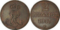 German States 2 Pfennig Coin, HANNOVER, Ernst August, Copper -