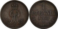 German States Pfennig Coin, HANNOVER, Georg V, Copper, KM:233 -