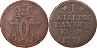 Denmark Skilling Coin, Christian VII, Copenhagen, Copper -