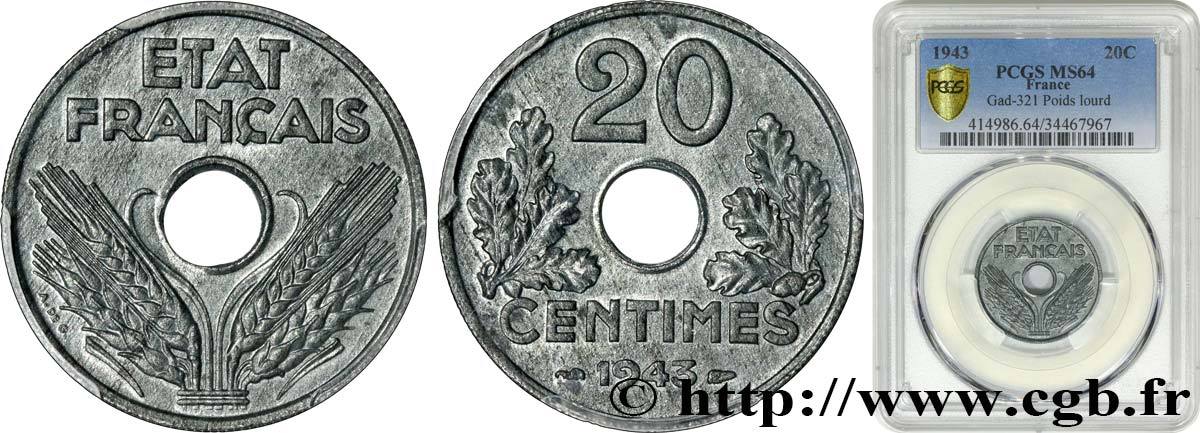 French 20. МС 64 монета. 20 French.